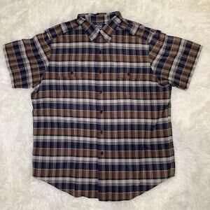 Polo Ralph Lauren Shirt Mens XL  Brown Blue Plaid Military Epaulet Button Up